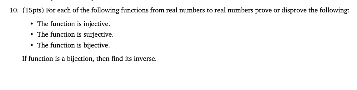 Solved 10. (15pts) For each of the following functions from | Chegg.com