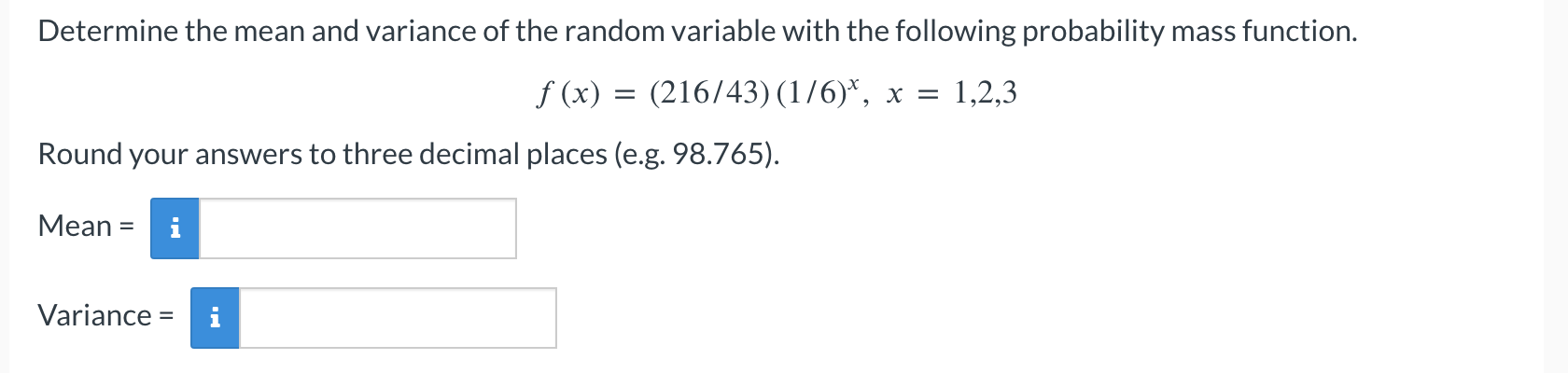 Solved Determine the mean and variance of the random | Chegg.com