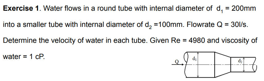 Solved Exercise 1. Water flows in a round tube with internal | Chegg.com