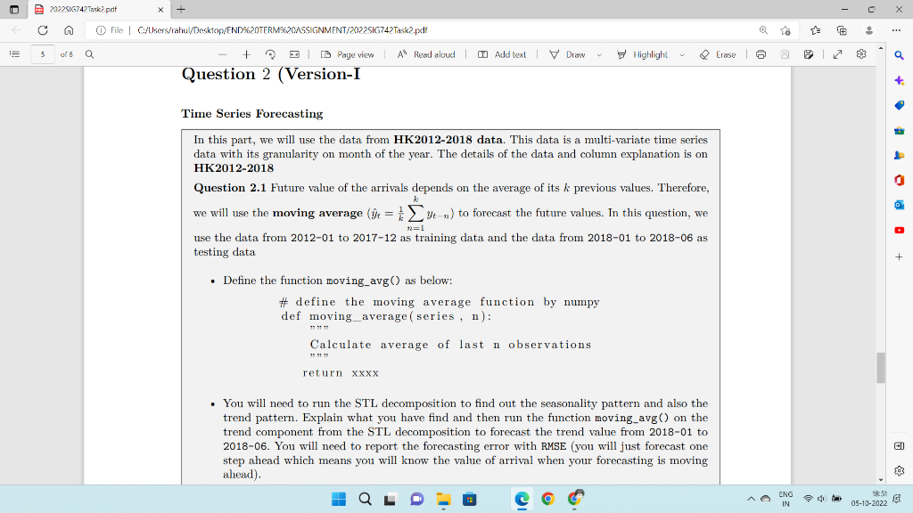 In this part, we will use the data from HK2012-2018 | Chegg.com