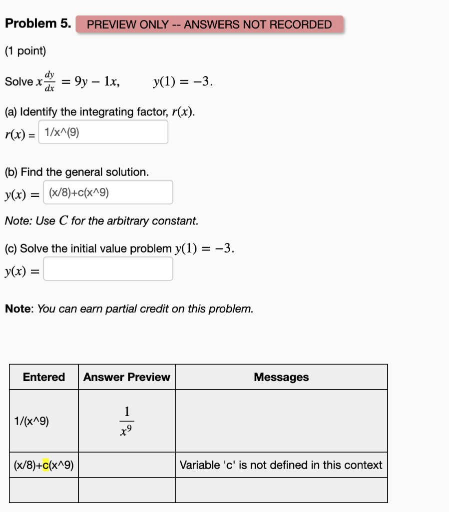 Solved Problem 5. PREVIEW ONLY -- ANSWERS NOT RECORDED (1 | Chegg.com