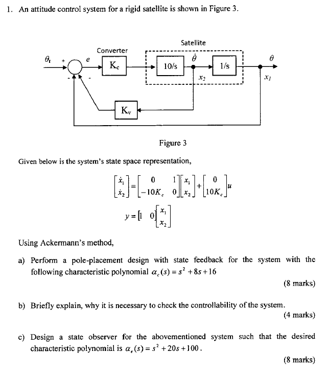 Solved 1. An attitude control system for a rigid satellite | Chegg.com