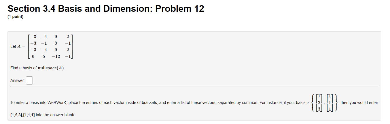 Solved Section 3.4 Basis And Dimension: Problem 11 (1 Point) | Chegg.com