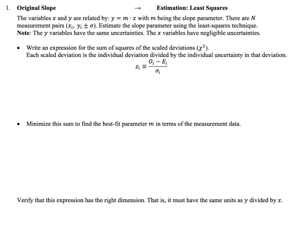 Solved Original Slope → Estimation: Least Squares The | Chegg.com