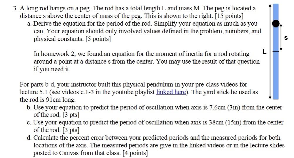 Solved 3. A long rod hangs on a peg. The rod has a total | Chegg.com