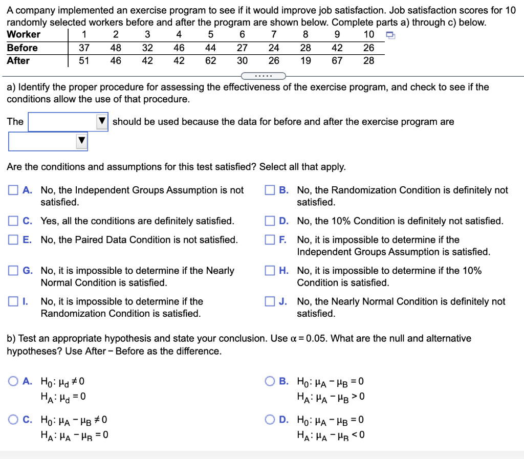 Solved A company implemented an exercise program to see if | Chegg.com