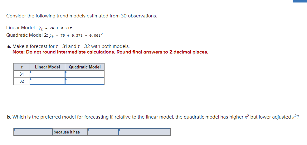 Solved Consider the following trend models estimated from 30 | Chegg.com