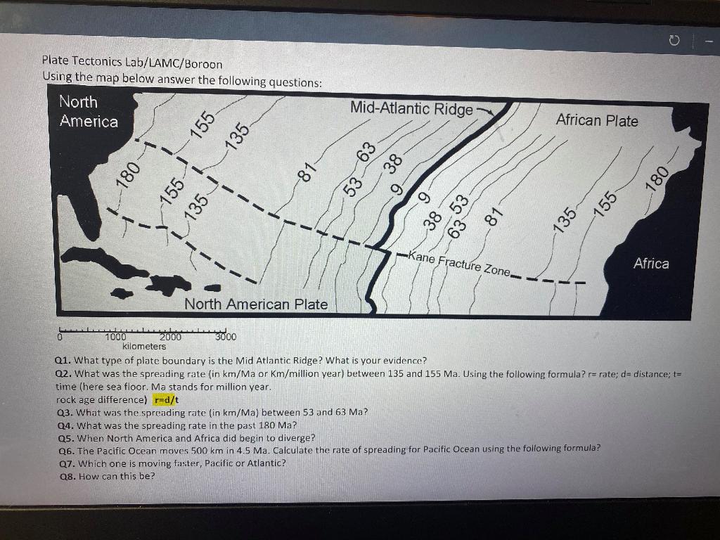 Solved Plate Tectonics Lab/LAMC/Boroon Using The Map Below | Chegg.com