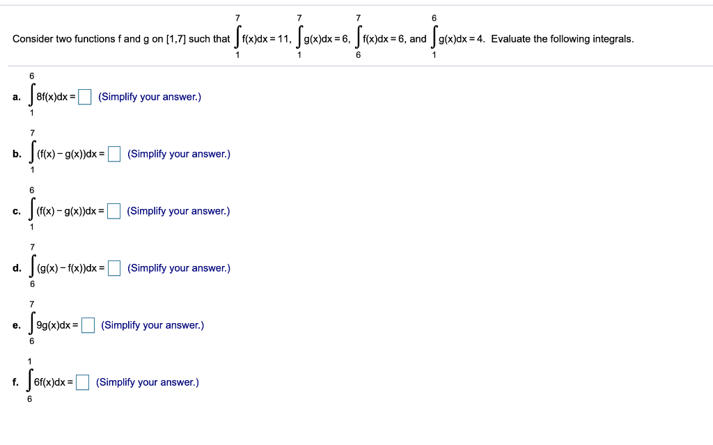 Solved 7 6 Consider two functions f and g on [1,7] such that | Chegg.com