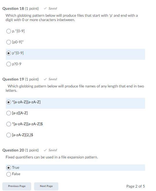 Solved Saved Question 18 (1 point) Which globbing pattern
