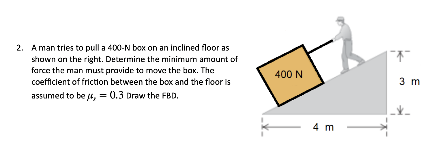 Solved 7 2. A man tries to pull a 400N box on an inclined