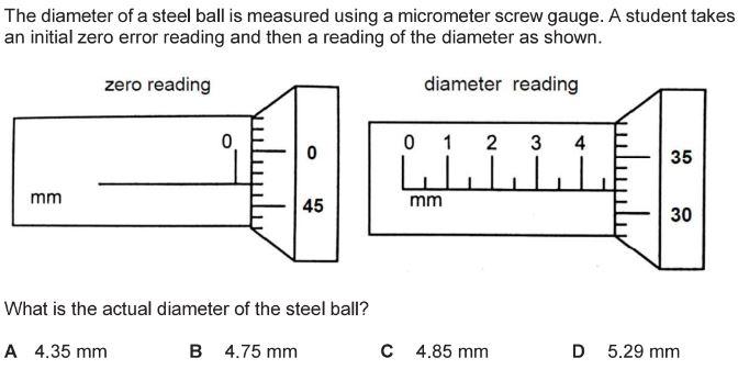 Solved The diameter of a steel ball is measured using a | Chegg.com