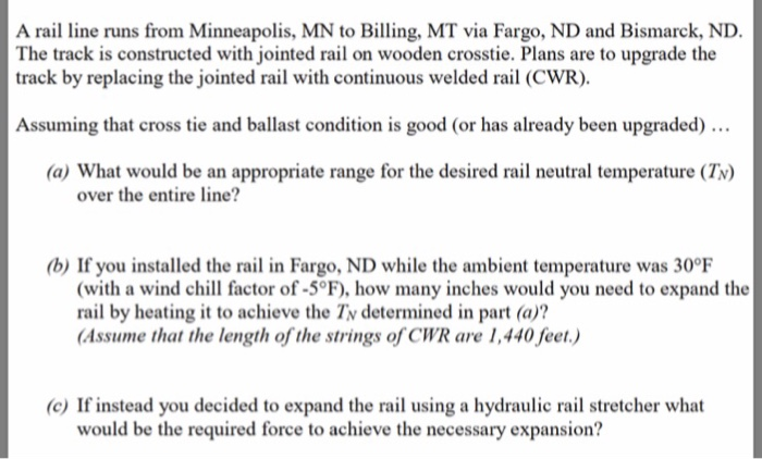 A rail line runs from Minneapolis, MN to Billing, MT | Chegg.com