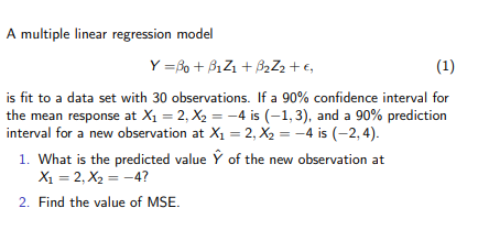 Solved A multiple linear regression model Y =Be + B1Z1 +222 | Chegg.com