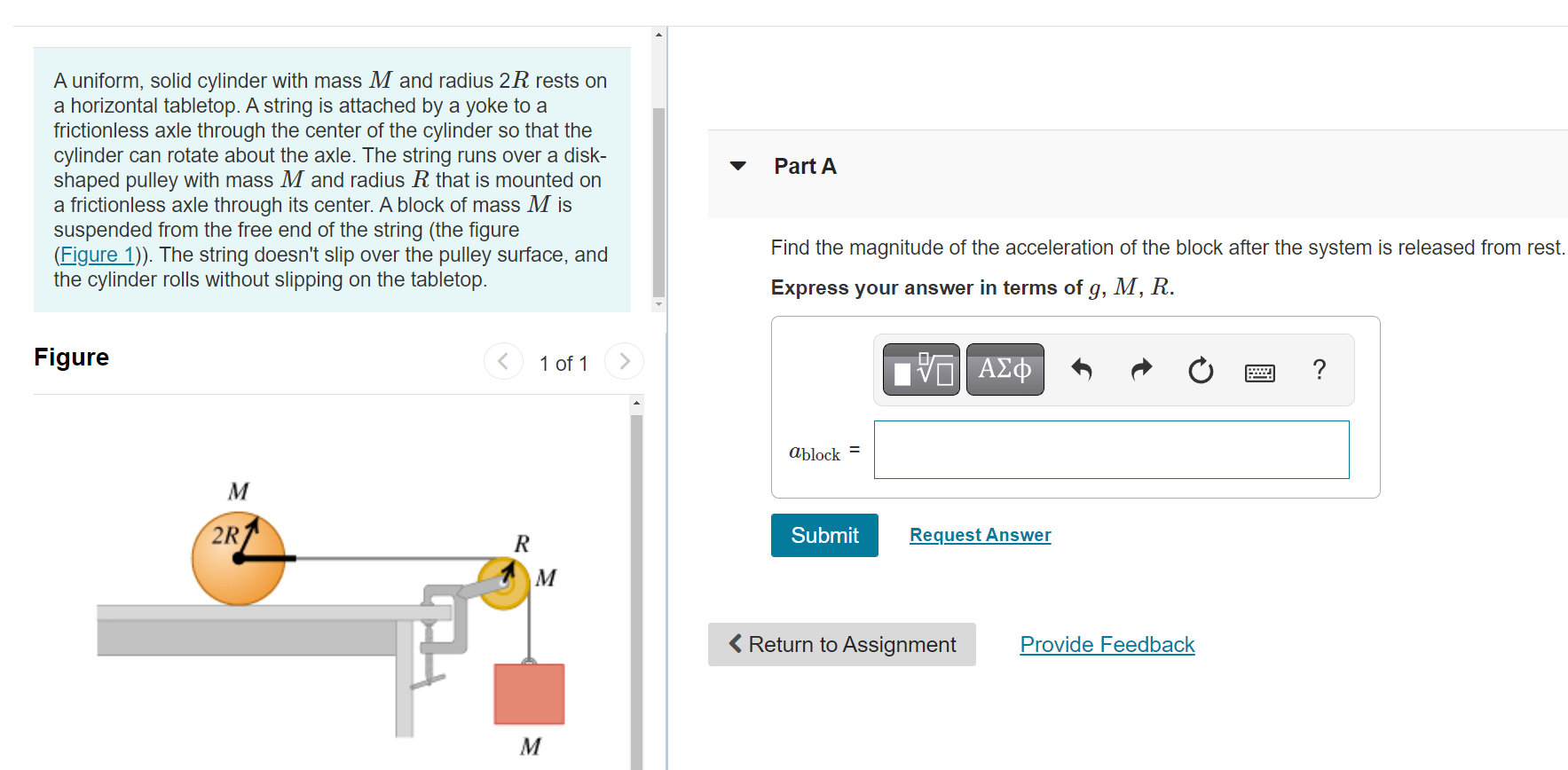Solved Part A A uniform, solid cylinder with mass M and