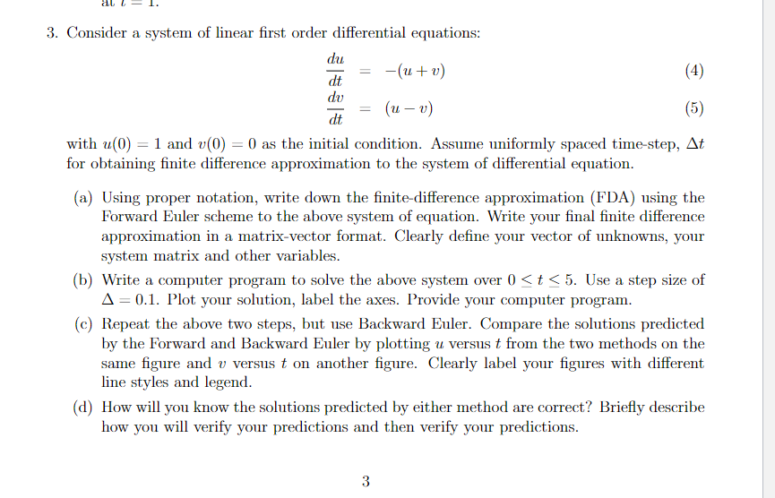 Solved dv 3. Consider a system of linear first order | Chegg.com