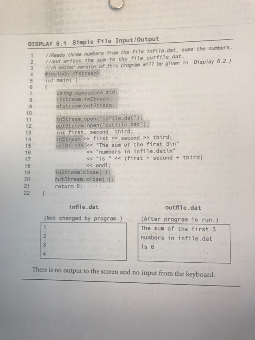 Solved DISPLAY 6.1 Simple File Input/Output IIReads three | Chegg.com