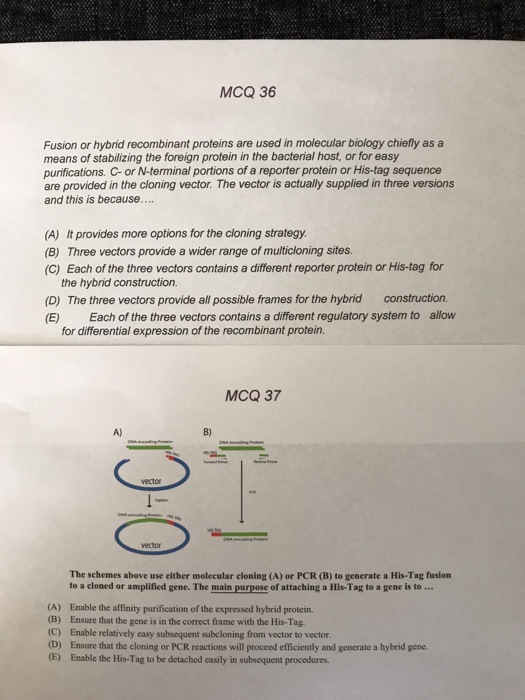 Solved MCQ 36 Fusion or hybrid proteins are used