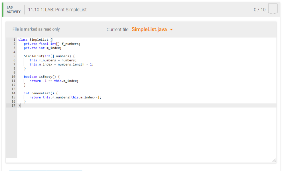 Solved 11.10 LAB: Print SimpleList In this lab, you will | Chegg.com