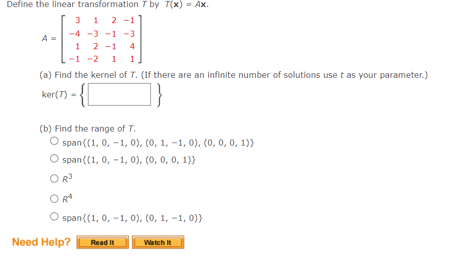 Solved Define The Linear Transformation T By T(x)=Ax. | Chegg.com