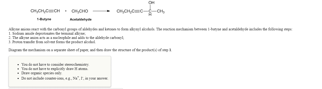 Solved OH CH3CH2C=CH + CH3CHO CH3CH2C=C -C- H CH3 1-Butyne | Chegg.com