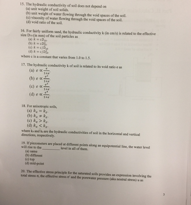 Solved 15. The hydraulic conductivity of soil does not | Chegg.com