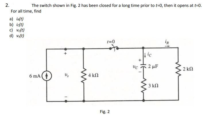 Solved 2. The switch shown in Fig. 2 has been closed for a | Chegg.com