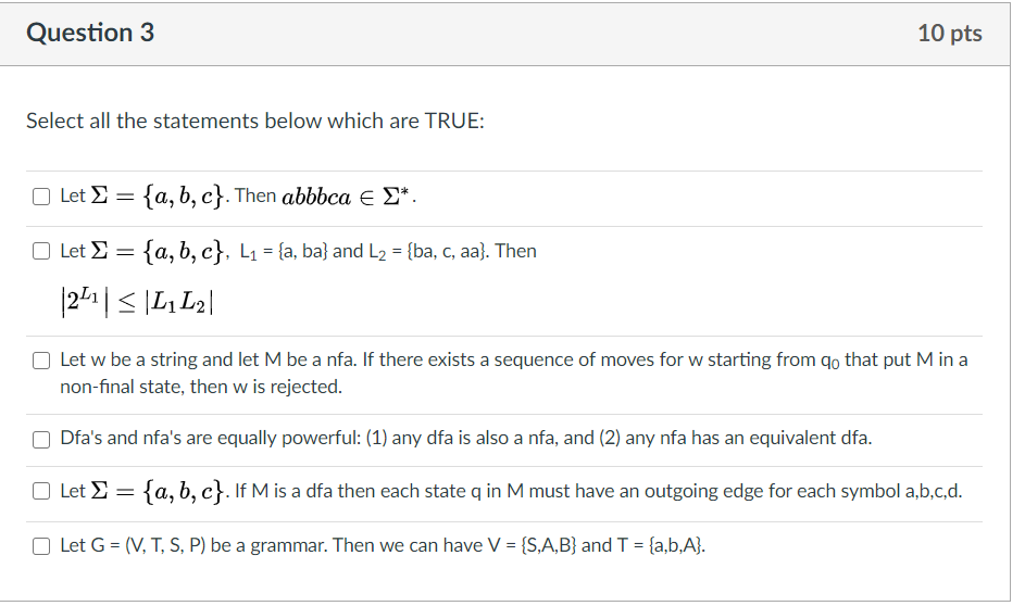 Solved Question 3 10 pts Select all the statements below | Chegg.com