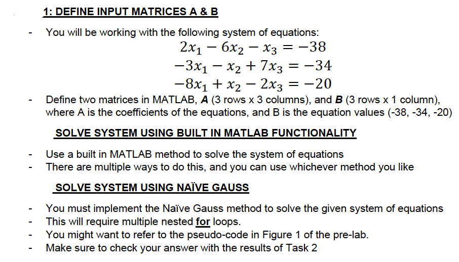 Solved 1: DEFINE INPUT MATRICES A & B You will be working | Chegg.com