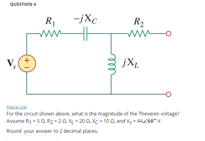 Solved QUESTION 1 jX I. R2 +1 Vi + R :-jXc V2 Figure Link | Chegg.com