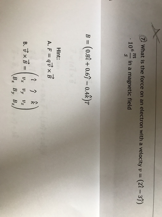Solved What is the force on an electron with a velocity nu = | Chegg.com