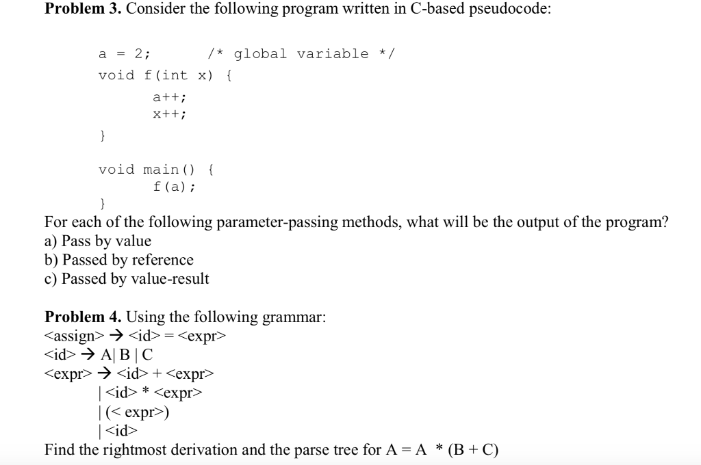 Solved Problem 3. Consider the following program written in | Chegg.com