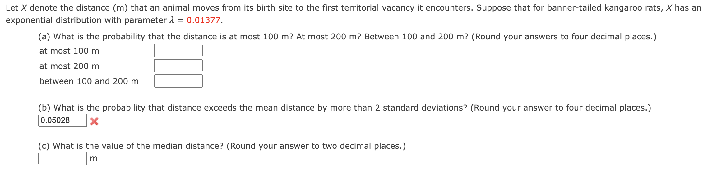 Solved Let X denote the distance (m) that an animal moves | Chegg.com