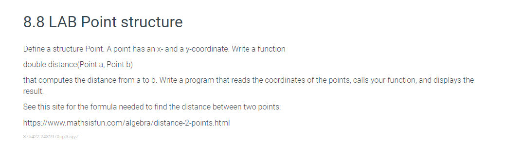 Solved 8.8 LAB Point structure Define a structure Point. A | Chegg.com