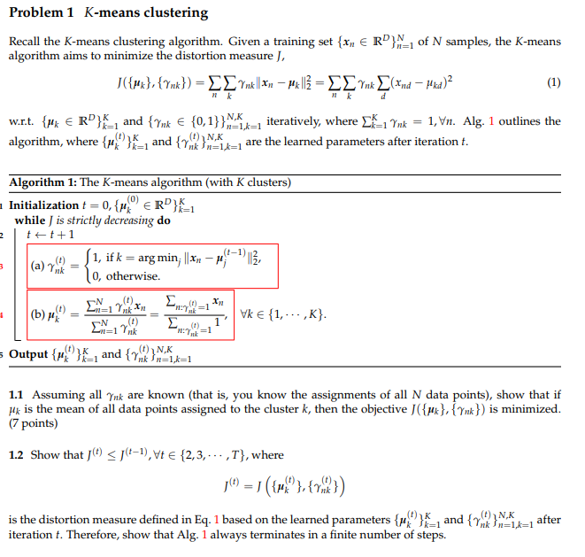 Problem 1 K-means Clustering Recall The K-means | Chegg.com