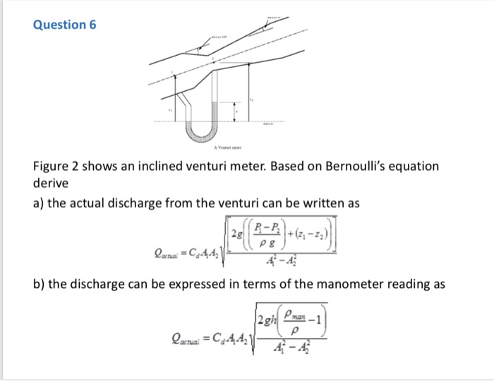 Solved Question 6 Figure 2 shows an inclined venturi meter.