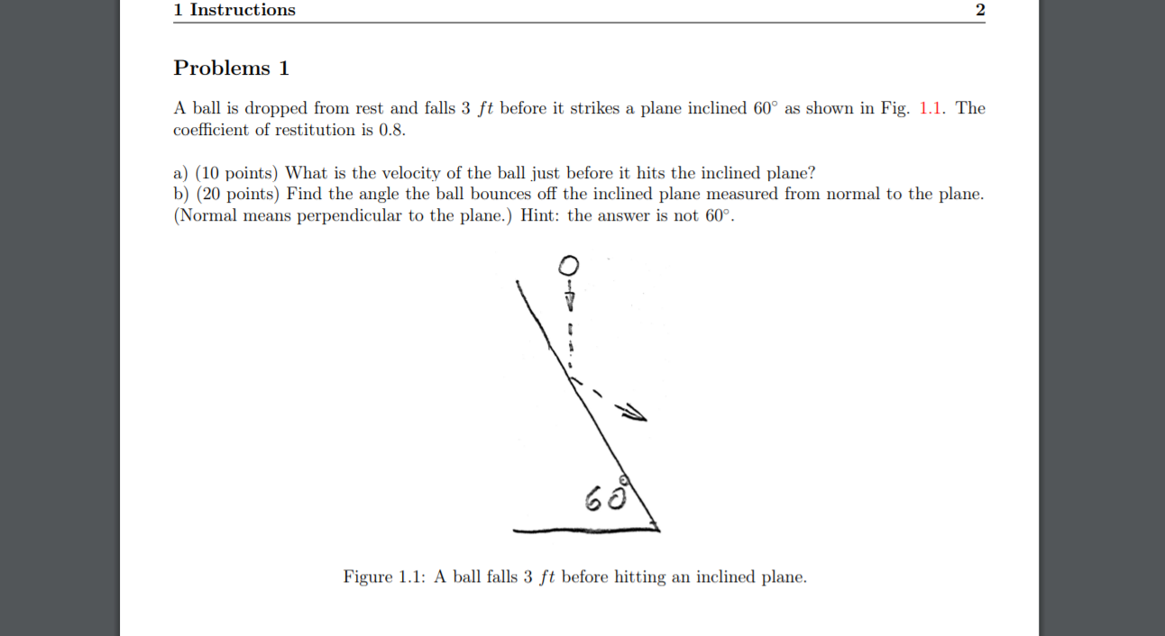 Solved 1 Instructions Problems 1 A Ball Is Dropped From Rest | Chegg.com