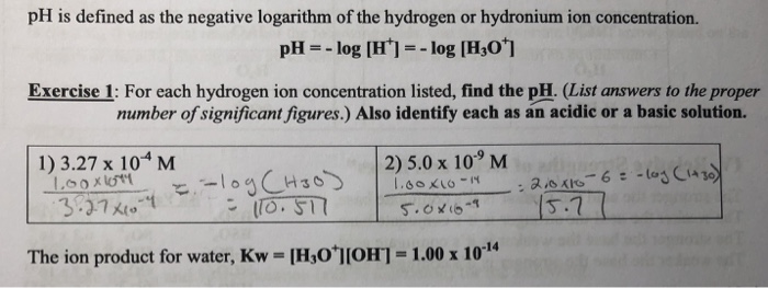 Solved pH is defined as the negative logarithm of the | Chegg.com