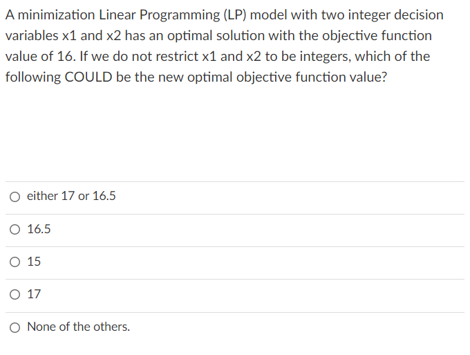 Solved A minimization Linear Programming (LP) model with two | Chegg.com