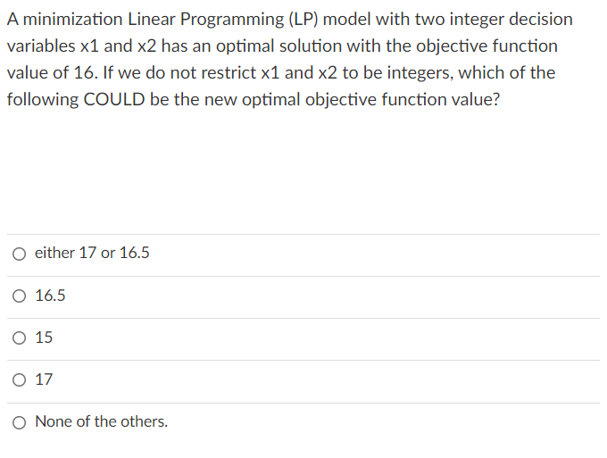 Solved A Minimization Linear Programming (LP) Model With Two | Chegg.com