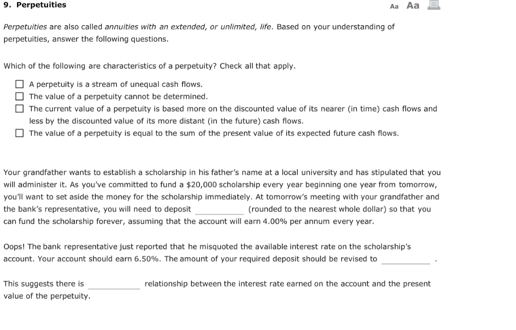 Solved 9. Perpetuities Perpetuities are also called | Chegg.com