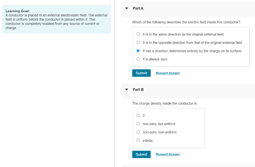 Solved Learning Goal: A conductor is placed in an external | Chegg.com