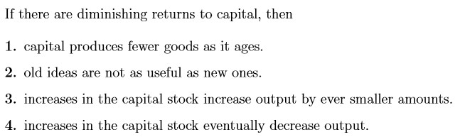 Solved If there are diminishing returns to capital, then 1. | Chegg.com