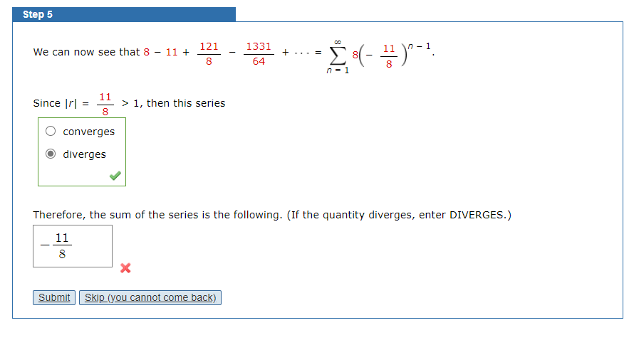 Solved Step 1 121 1331 To See 8 11 As A Geometric Chegg