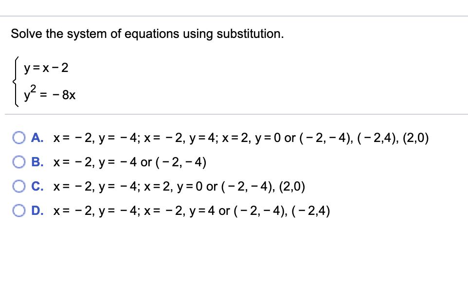 Solved Solve The System Of Equations Using Substitution Chegg Com