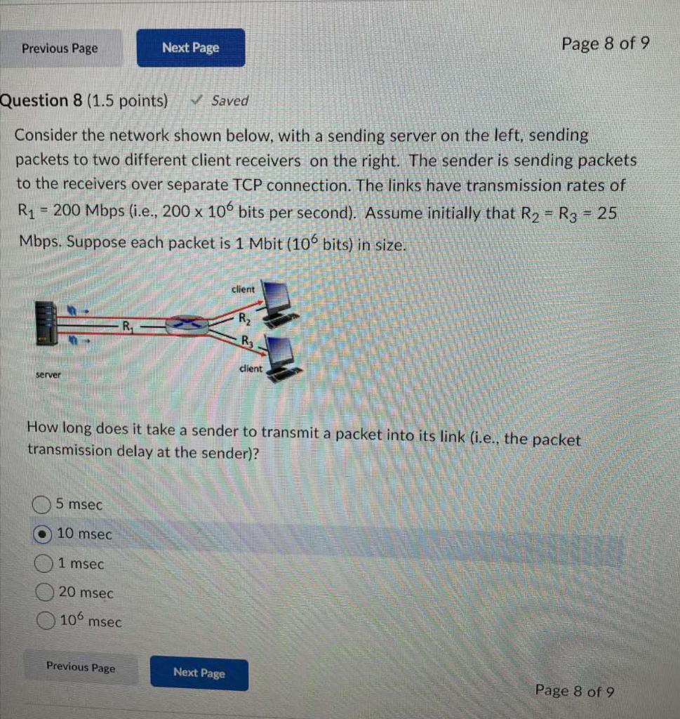 Consider the network shown below, with a sending server on the left, sending packets to two different client receivers on the