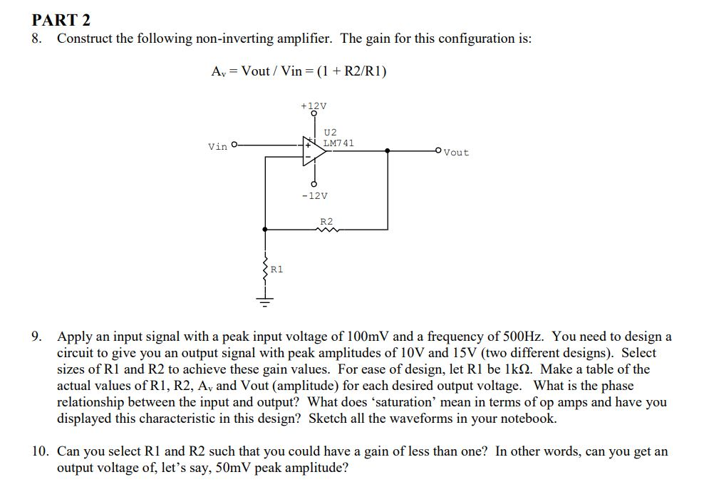 Solved PART 2 8. Construct The Following Non-inverting | Chegg.com