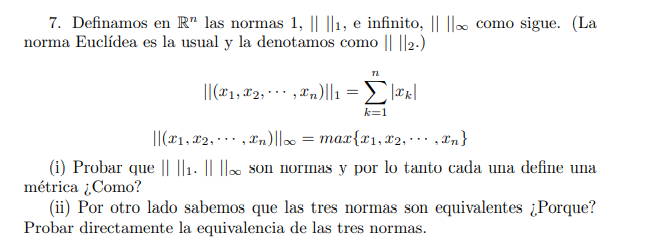 Solved 7) Let's define in Rn the norms 1, || ||1, and | Chegg.com