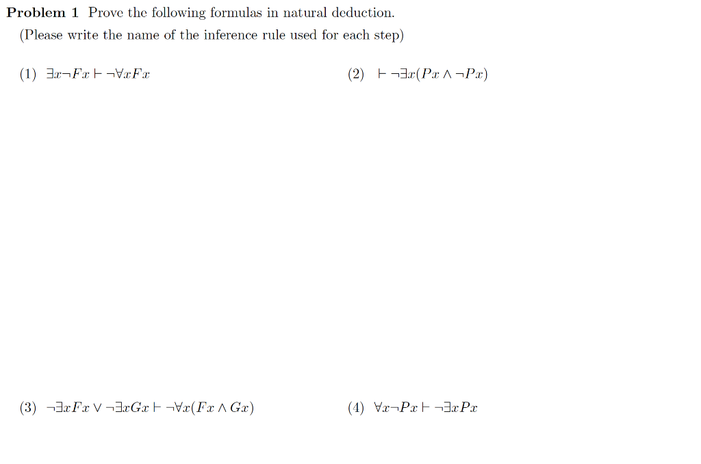 Solved Problem 1 Prove The Following Formulas In Natural 