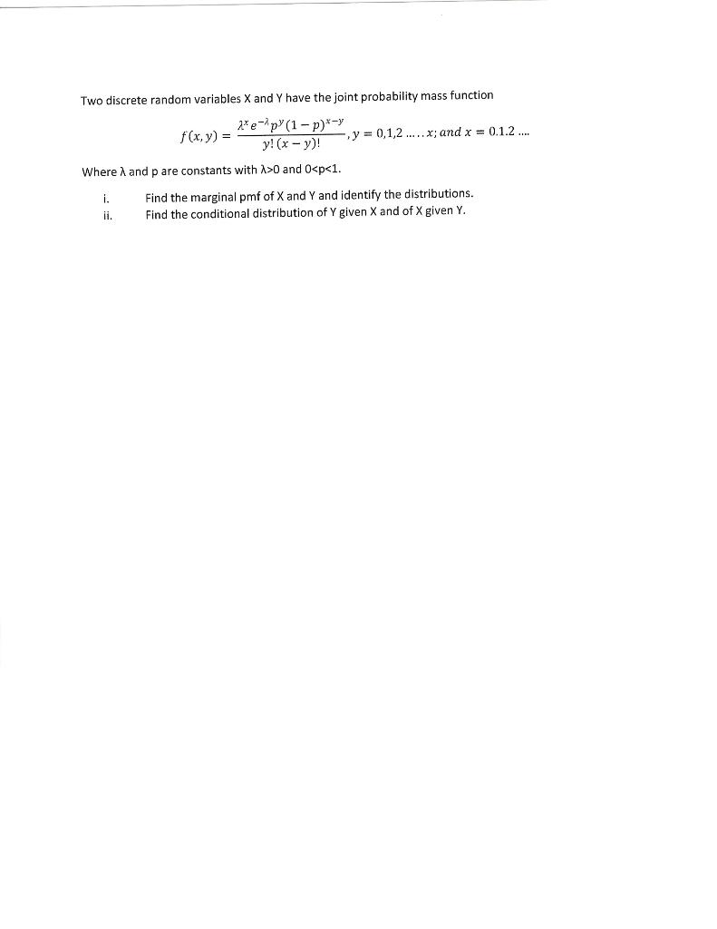 Solved Two discrete random variables X and Y have the joint | Chegg.com